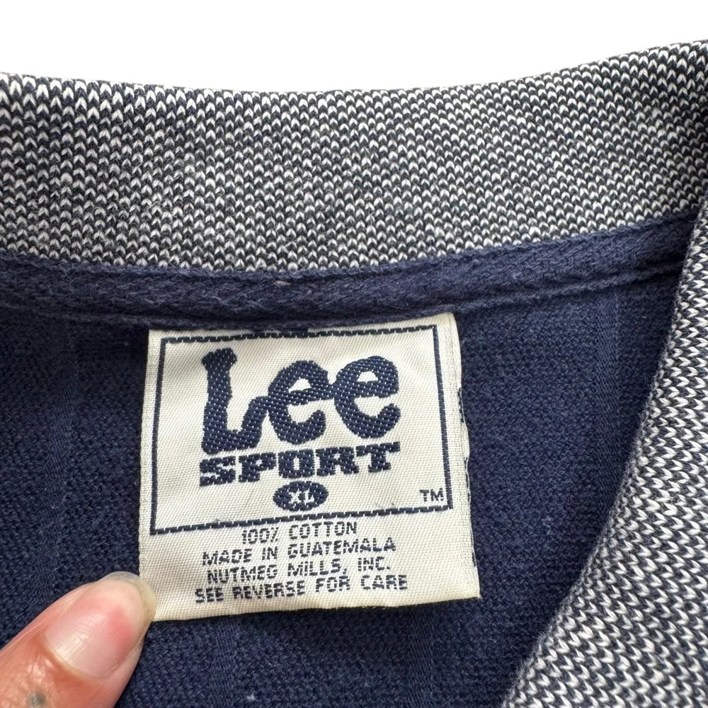 Vintage Lee Sport Giants Rugby Polo Shirt Navy Ribbed‎ Knit XL 90s Nutmeg Mills
